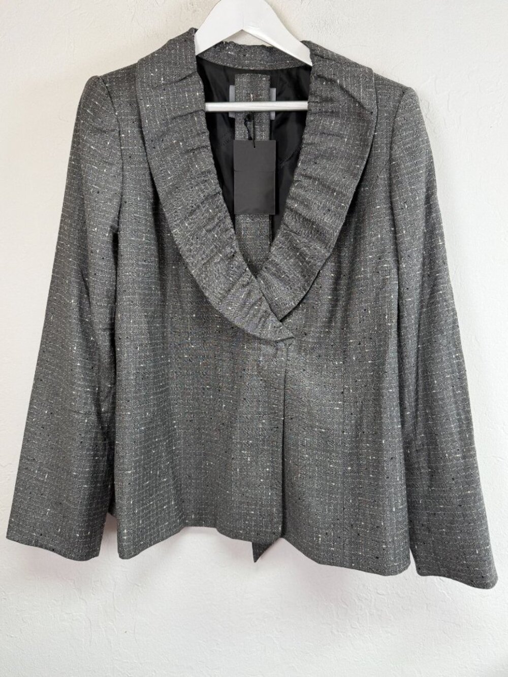 Classiques Entier Women's Gray Tweed Virgin Wool Shawl Collar Blazer Size 16 NWT